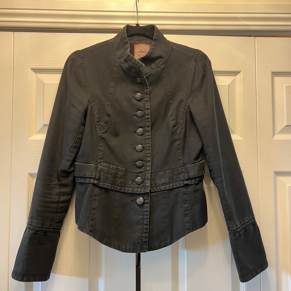 Free People Charcoal Button-Up Jacket